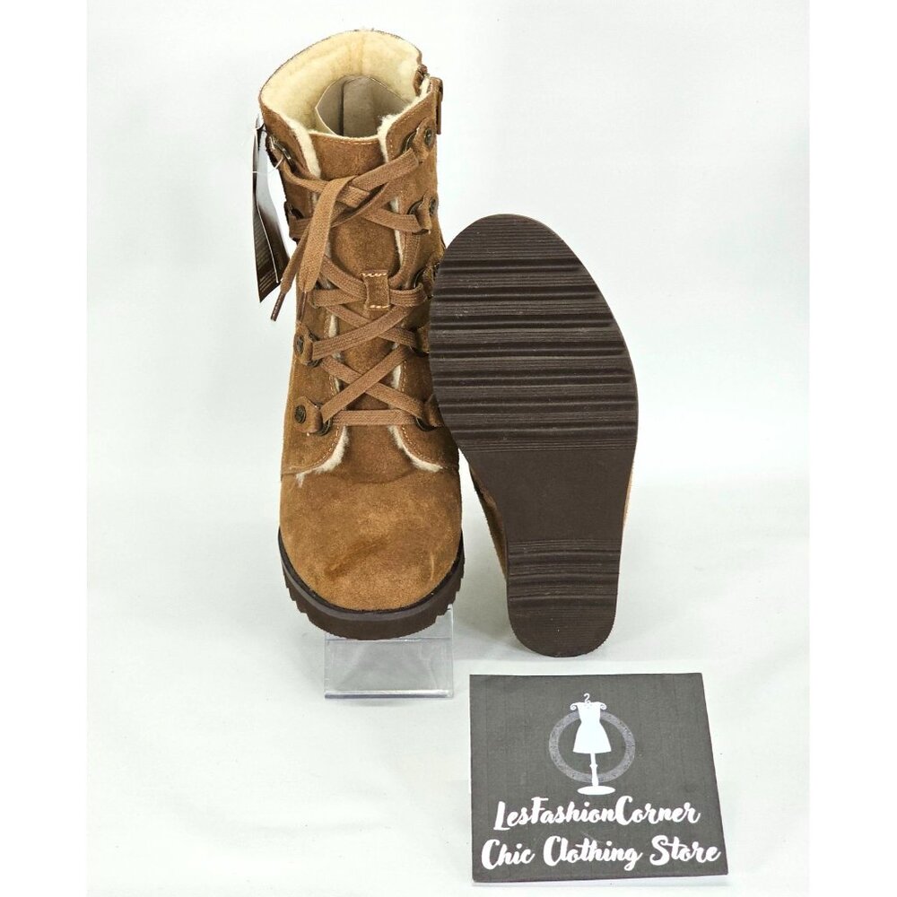 NWD Bearpaw Women's Brown Suede Bonnie Wedge Boot Zip Bootie Size 8 1809 - Picture 3 of 16